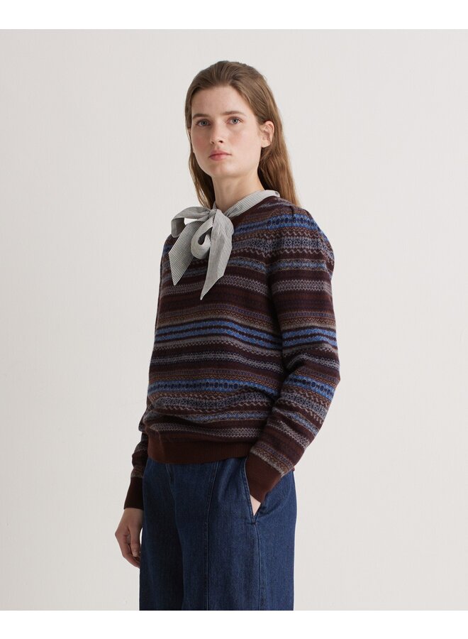 PULL JACQUARD MARRON/BLEU