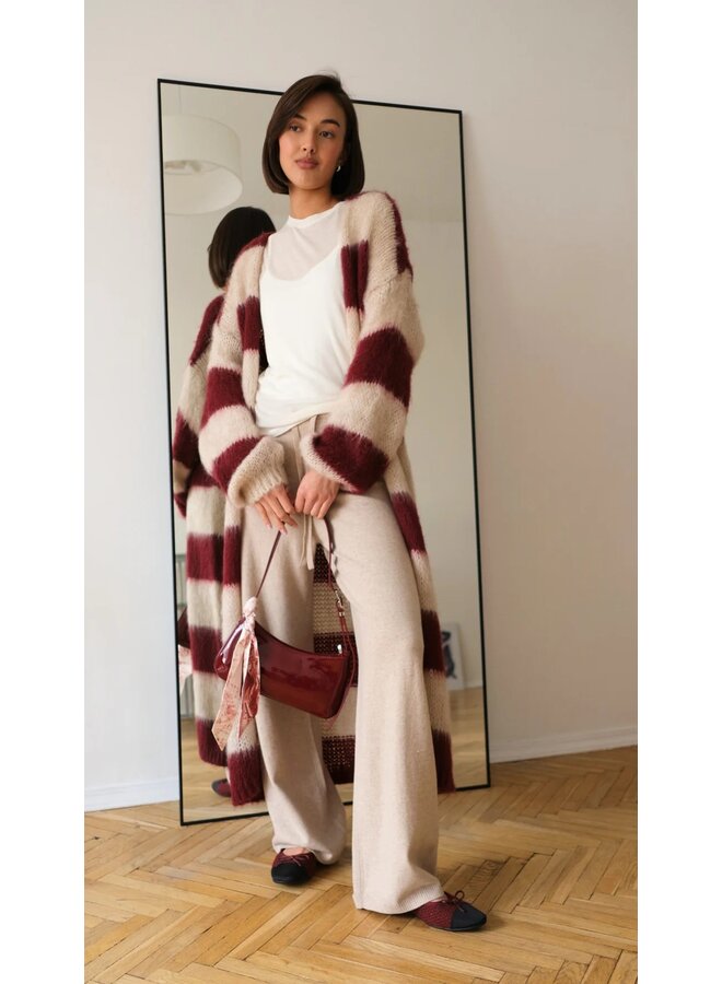 CARDIGAN RAYÉ BOURGOGNE/BEIGE O/S