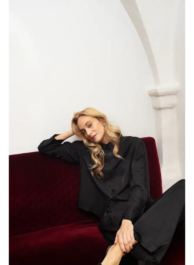 BLOUSE MYA NOIRE MANCHES BANDES BRILLANTES