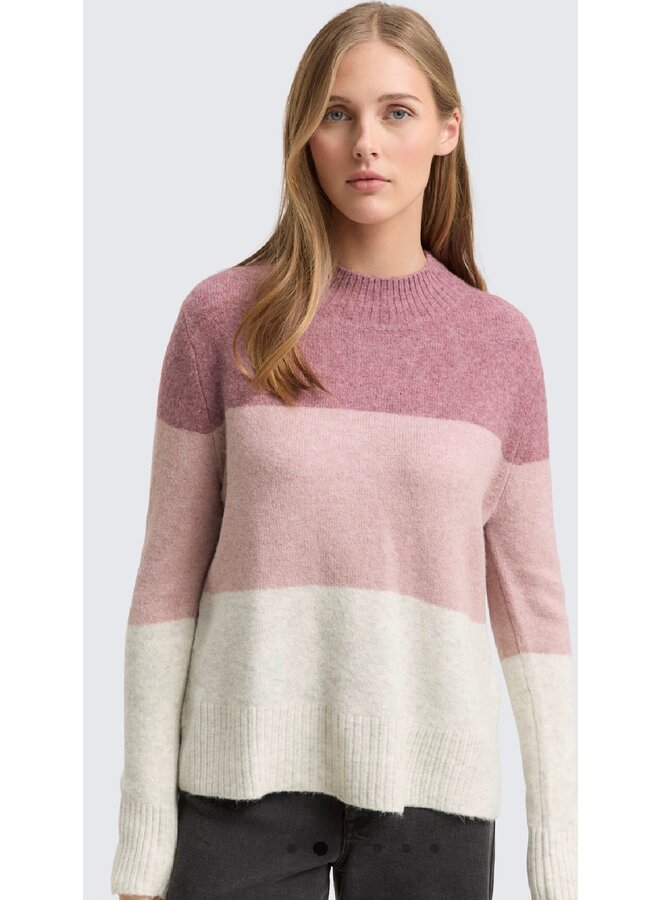 PULL À BANDES MAUVE/BEIGE