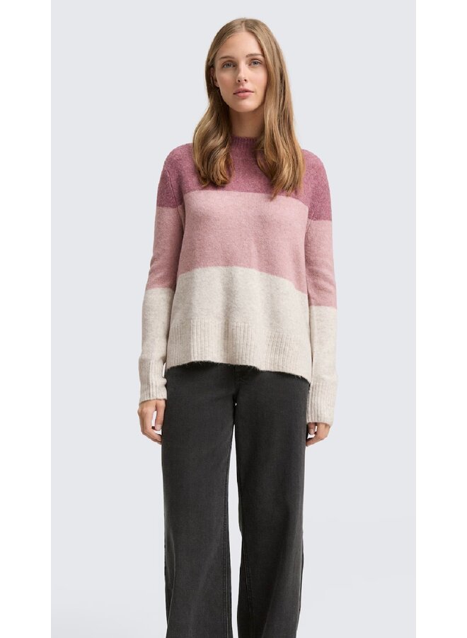 PULL À BANDES MAUVE/BEIGE