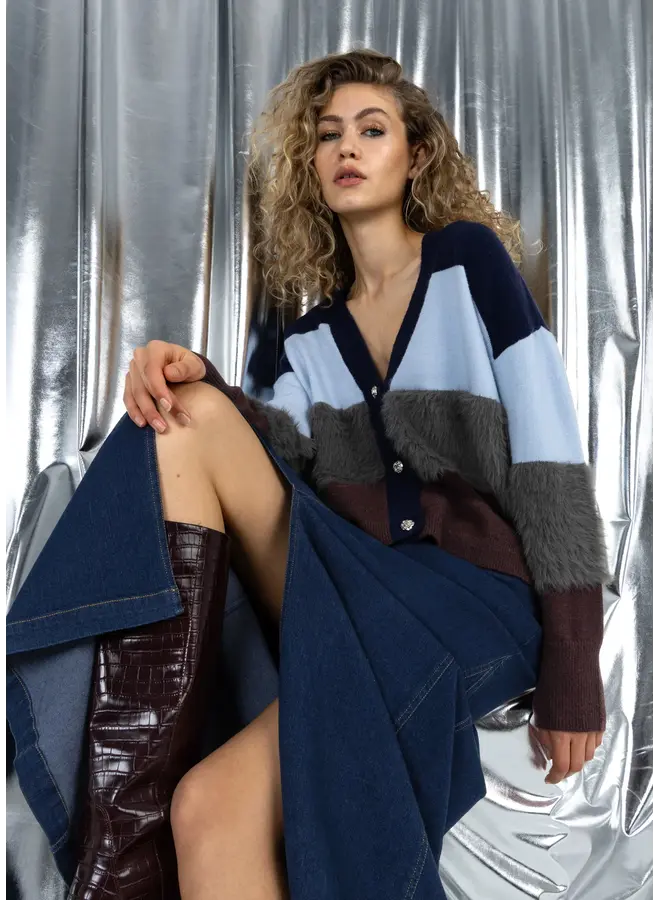 CARDIGAN MARINE/BLEU/BRUN