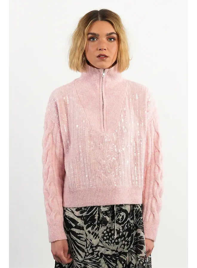 PULL COL ZIP ROSE PÂLE