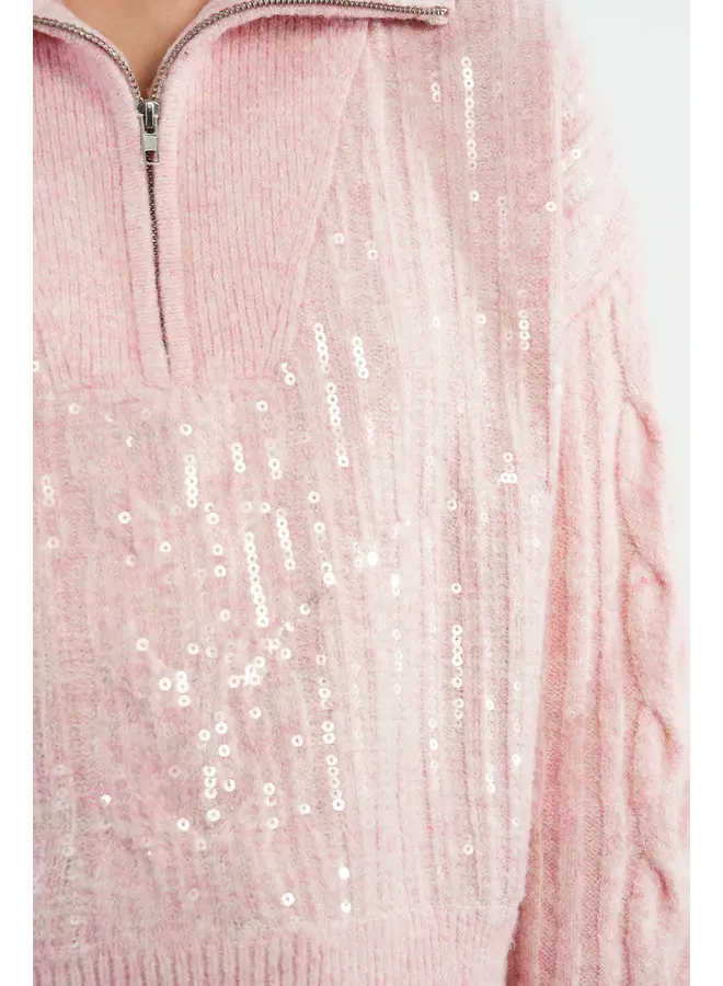 PULL COL ZIP ROSE PÂLE