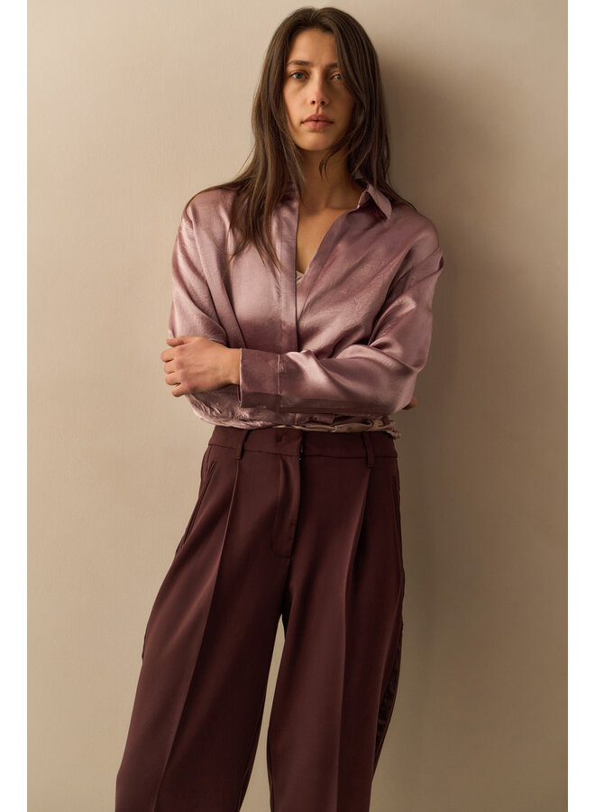 BLOUSE SATIN DRAPÉ ROSE