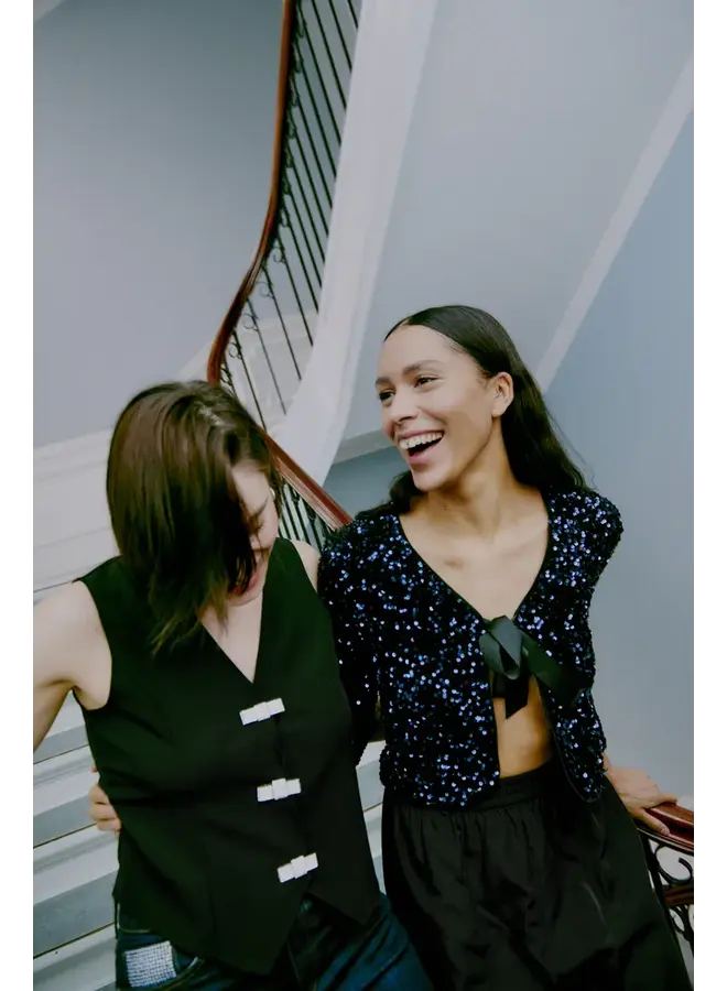 CARDIGAN PAILLETTES MARINE/BOUCLES