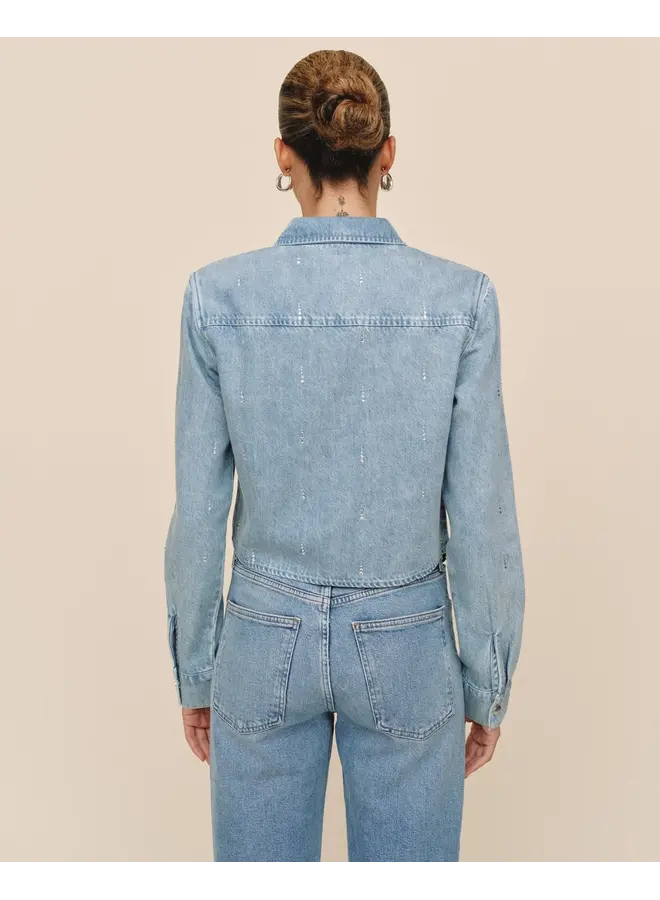 VESTE EN JEANS CROP À SEQUINS