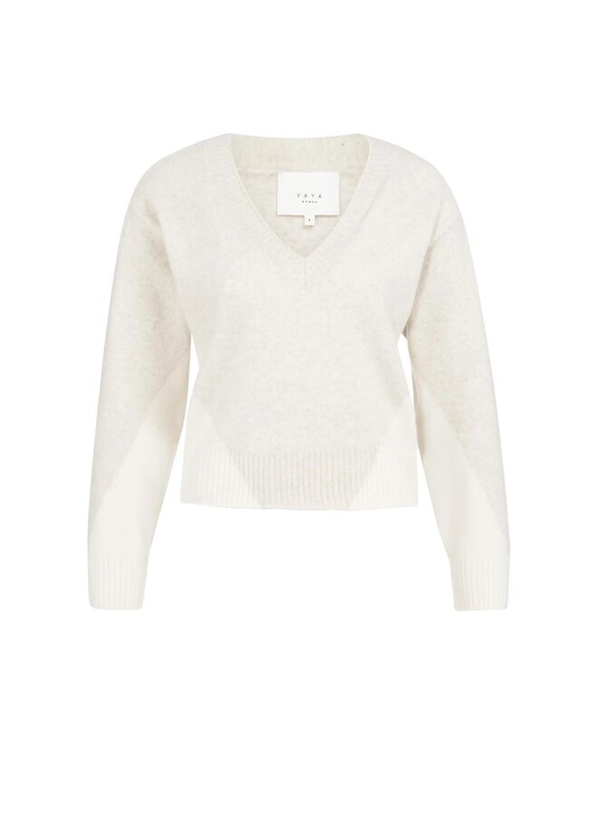 PULL COL EN V BEIGE/CRÈME