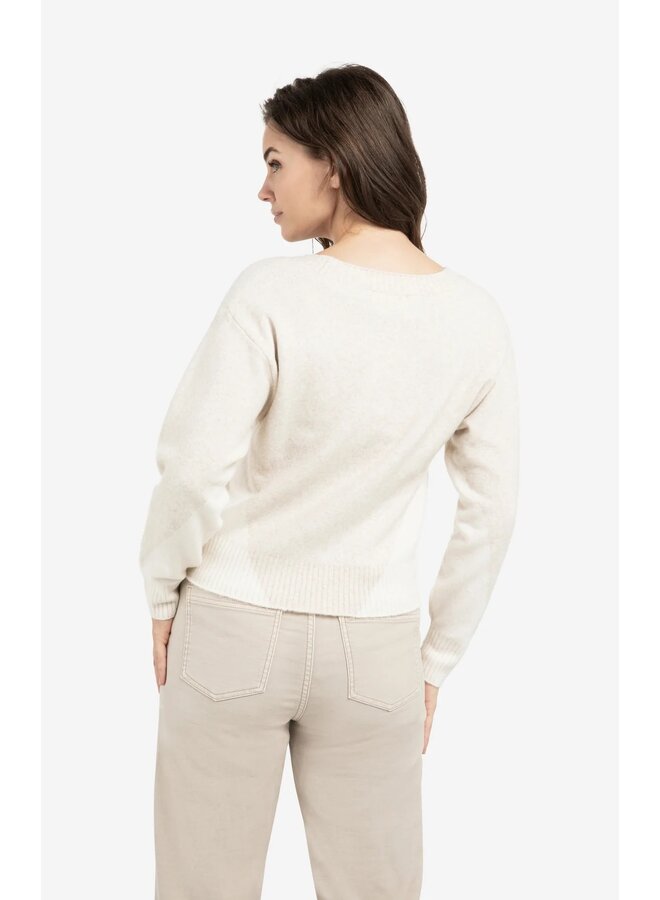 PULL COL EN V BEIGE/CRÈME