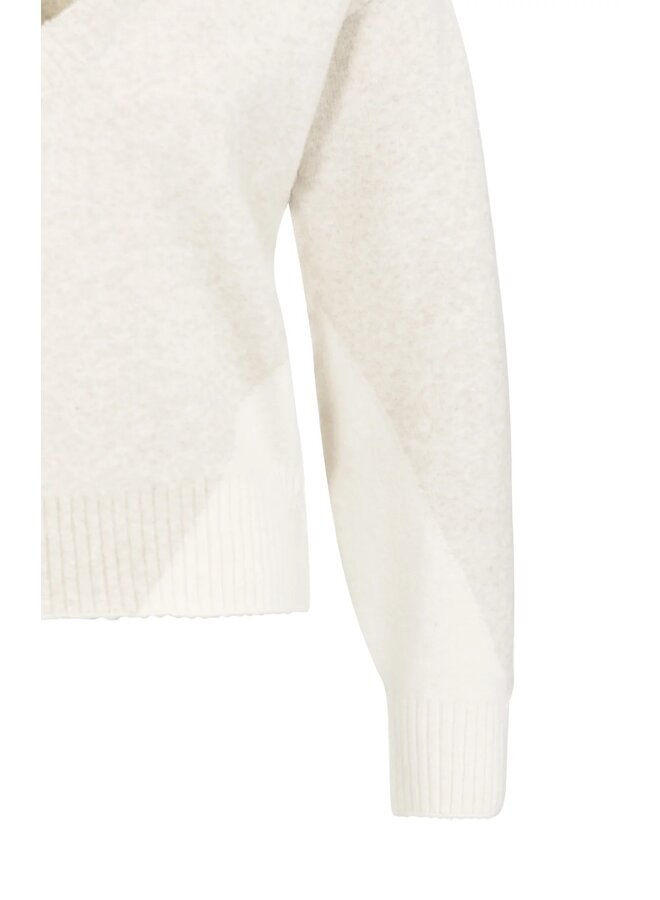 PULL COL EN V BEIGE/CRÈME