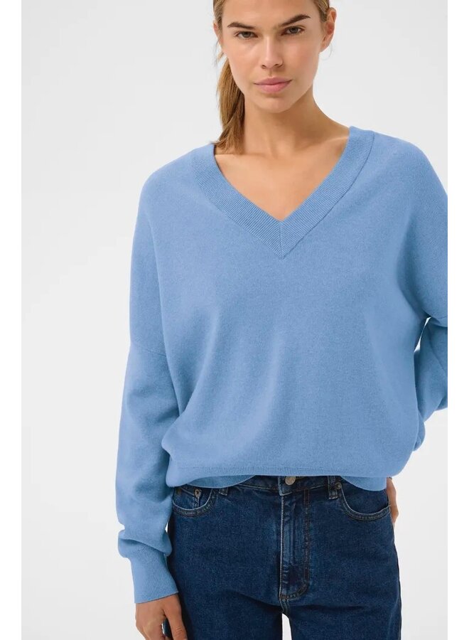 PULL COL EN V FOSTER BLEU