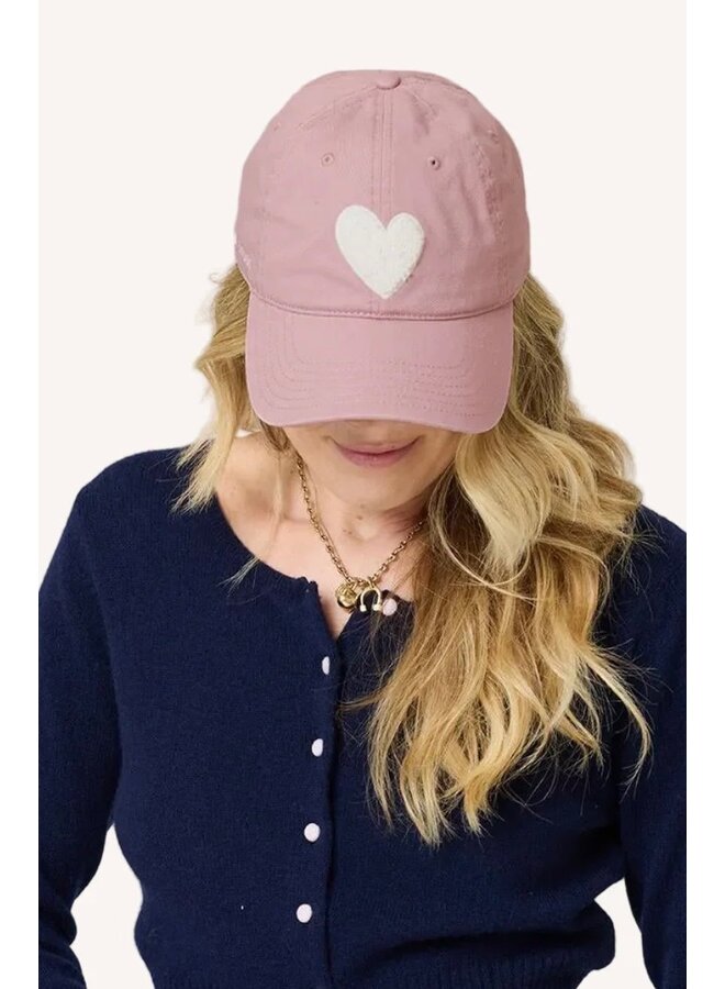 CASQUETTE MAUVE COEUR ÉCRU