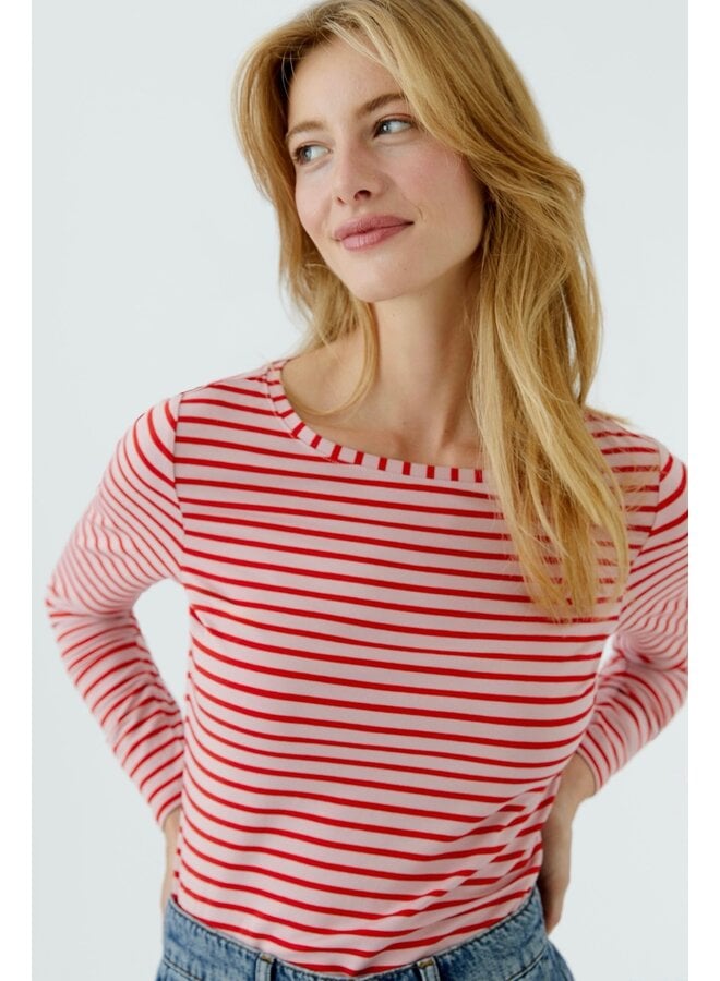 CHANDAIL RAYURES ROSE/ROUGE