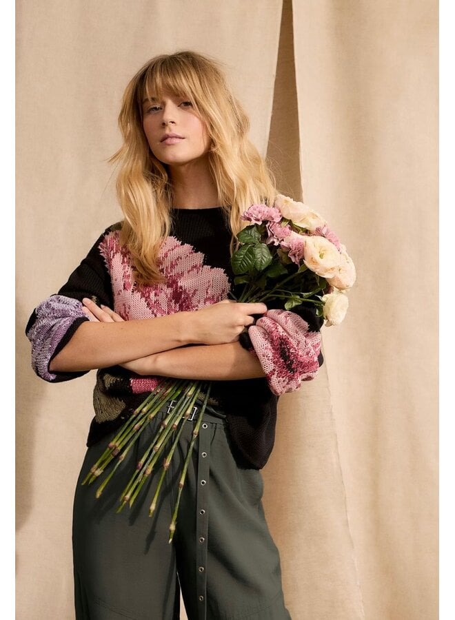 PULL FLEURS NOIR