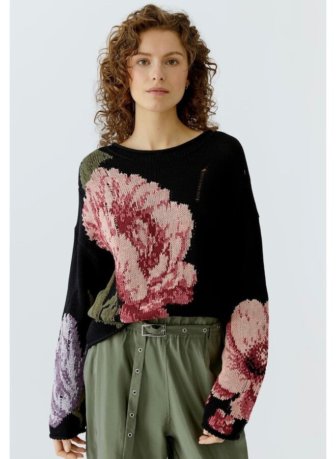 PULL FLEURS NOIR