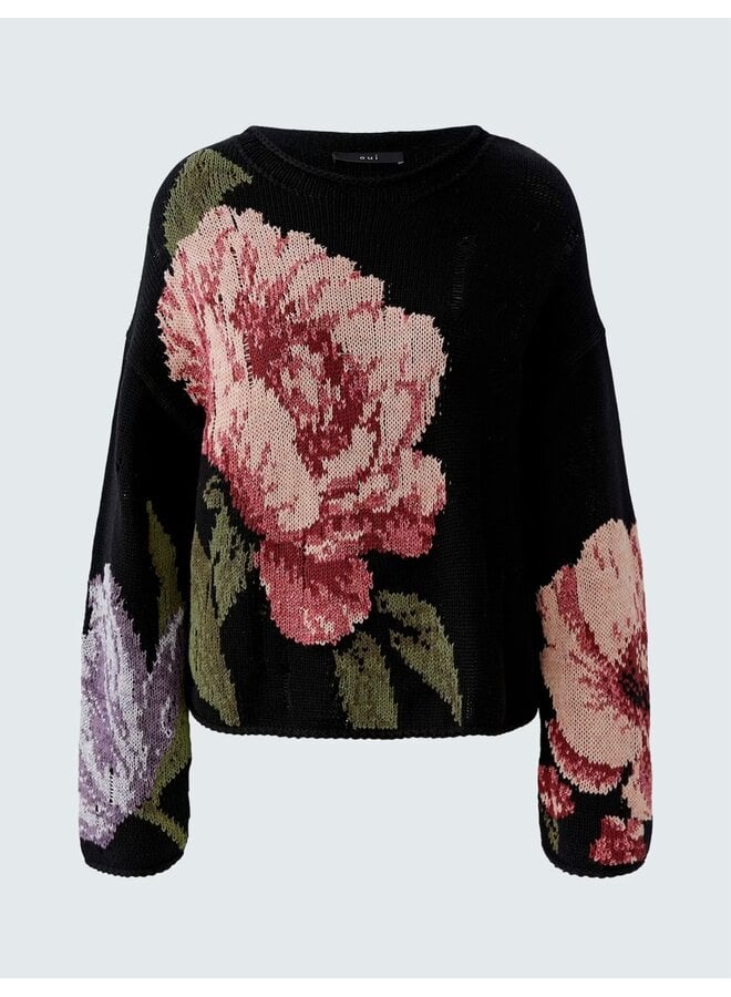 PULL FLEURS NOIR