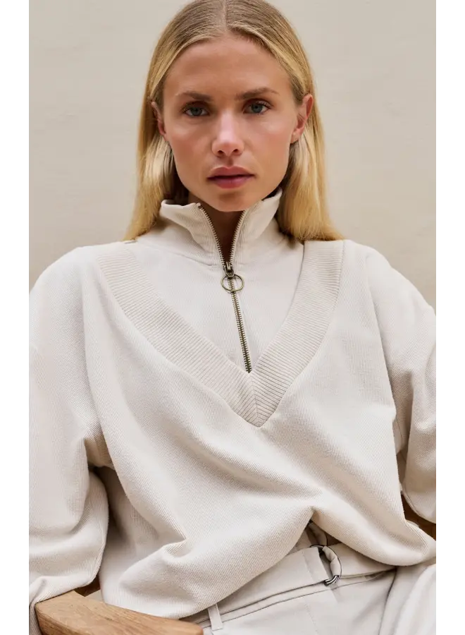 SWEATSHIRT BEIGE AVEC COL ZIP