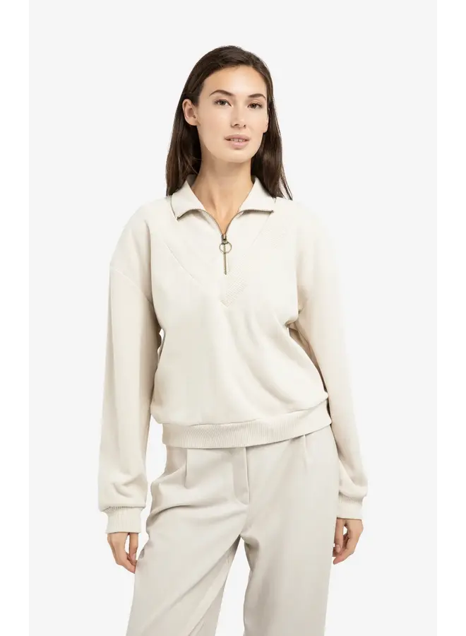 SWEATSHIRT BEIGE AVEC COL ZIP