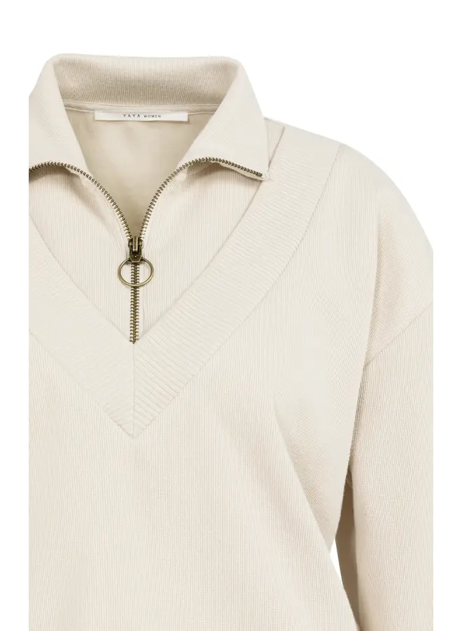 SWEATSHIRT BEIGE AVEC COL ZIP