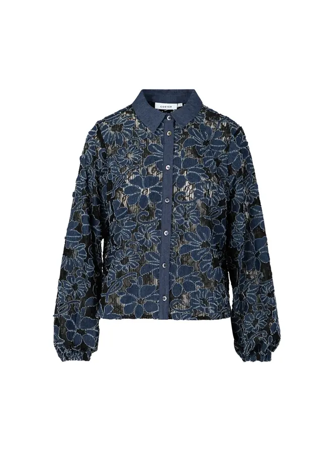 BLOUSE DENTELLE FLEURIE BLEU