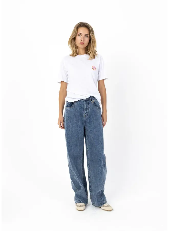 T-SHIRT BLANC SMILEY ROSE