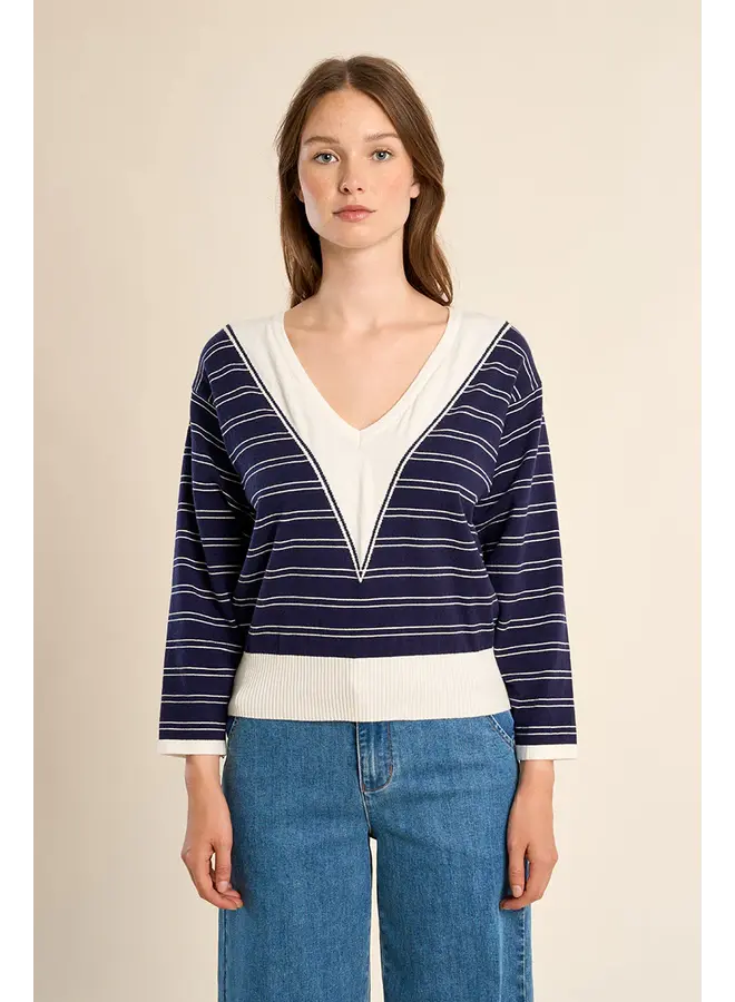 HAUT EN V 177 RAYURES MARINE