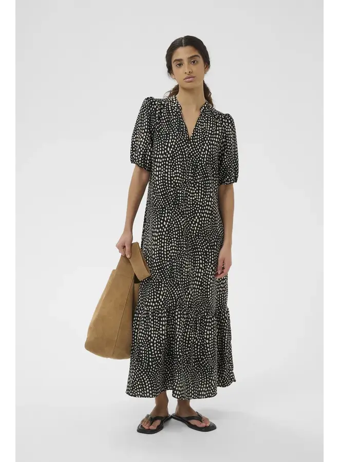 ROBE NOIRE LIBERTY TACHETÉE BEIGE