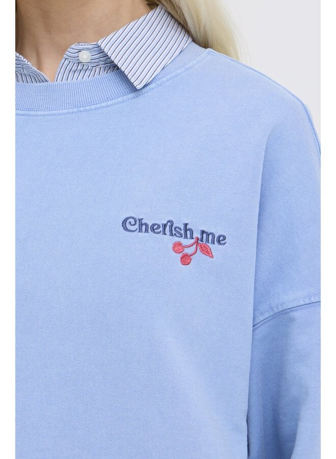 SWEATSHIRT "CHERISH ME" BLEU