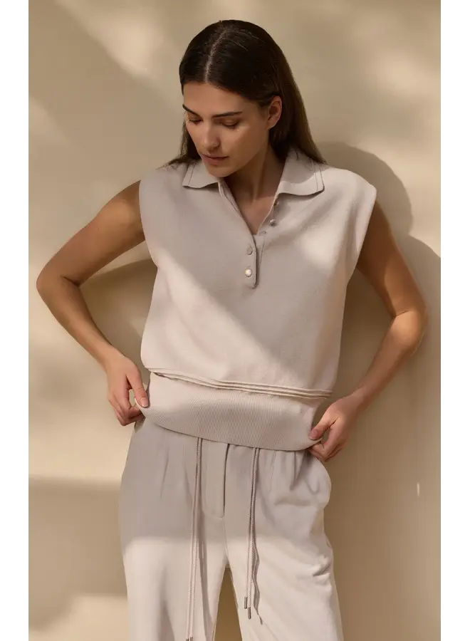 HAUT COL POLO GRIS/BEIGE