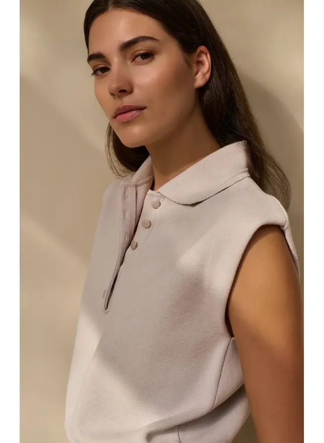 HAUT COL POLO GRIS/BEIGE