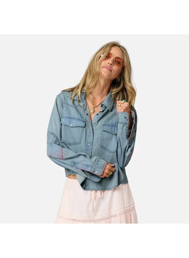 BLOUSE JEANS PIA BLEU/ROSE