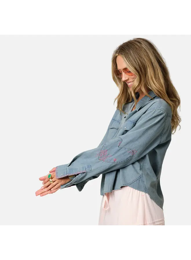 BLOUSE JEANS PIA BLEU/ROSE