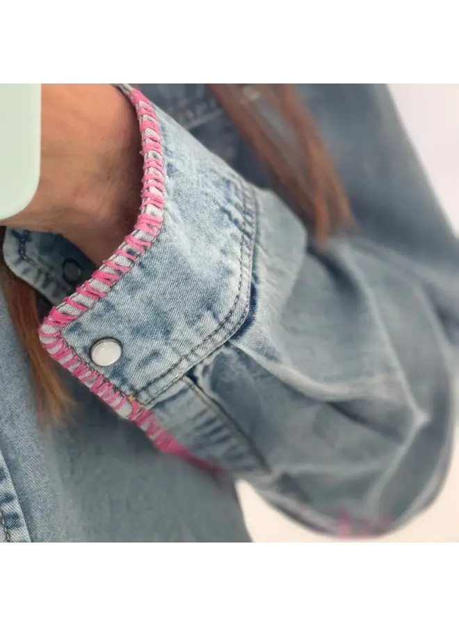 BLOUSE JEANS PIA BLEU/ROSE