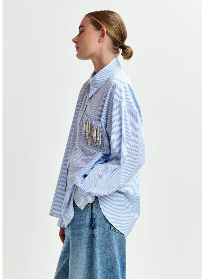 BLOUSE RAYURES & PERLES