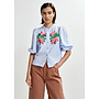 BLOUSE BLEUE FLEURS STRASS