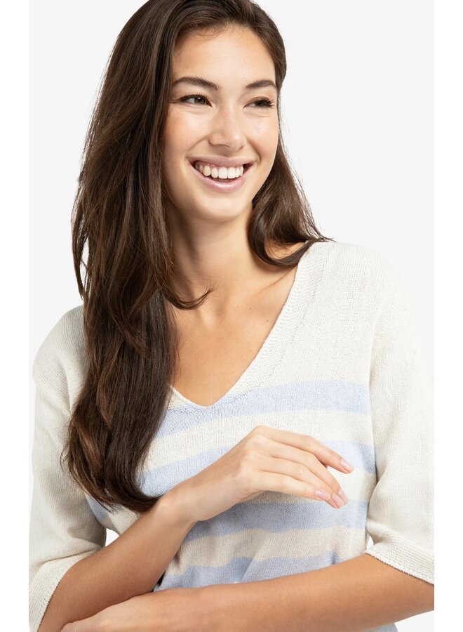 TRICOT COL EN V SABLE/BLEU