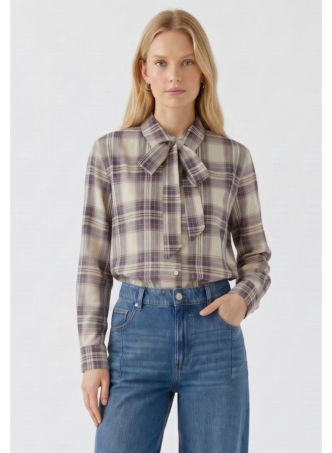 BLOUSE CARREAUX TAUPE