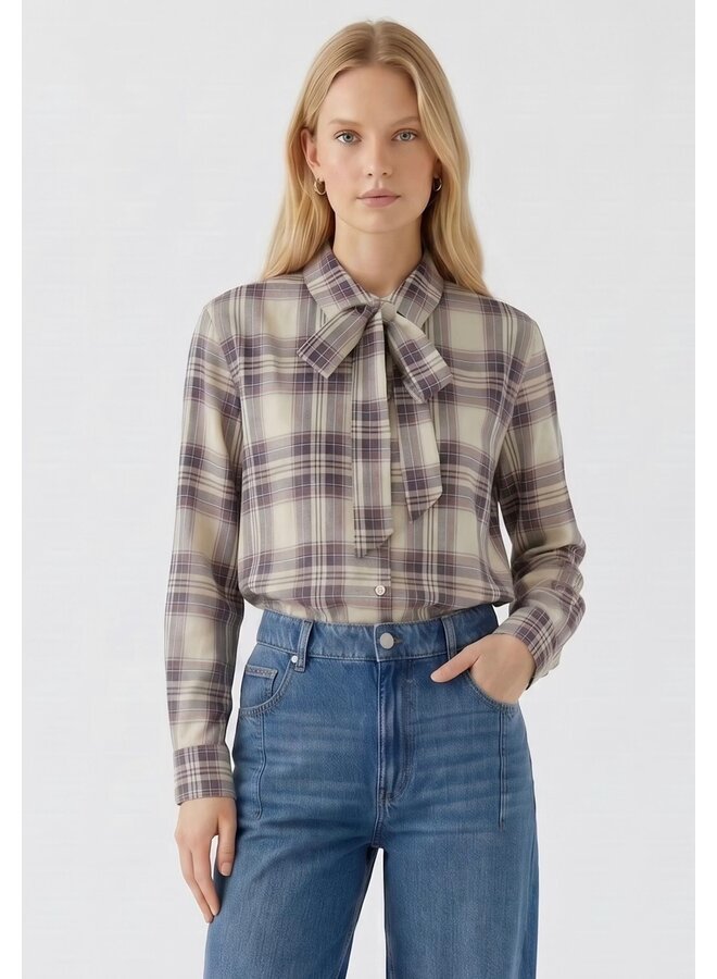 BLOUSE CARREAUX TAUPE