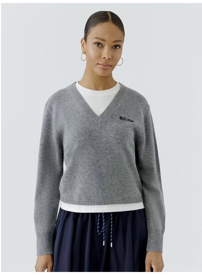 PULL COL V GRIS/BLANC
