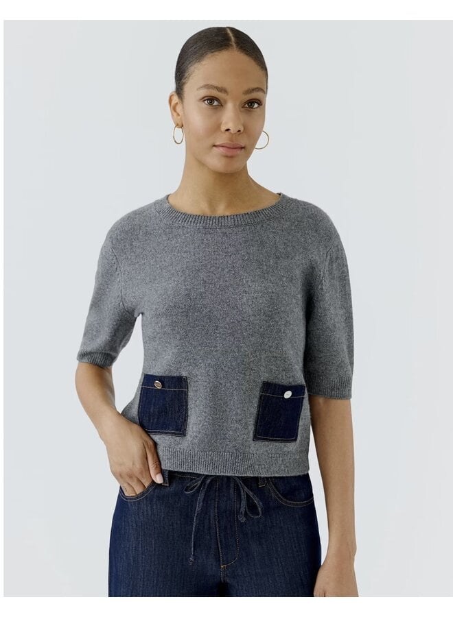 PULL GRIS POCHES DENIM