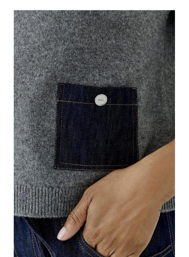 PULL GRIS POCHES DENIM
