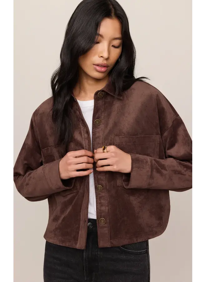 JACKET SUÈDE CROP BRUN