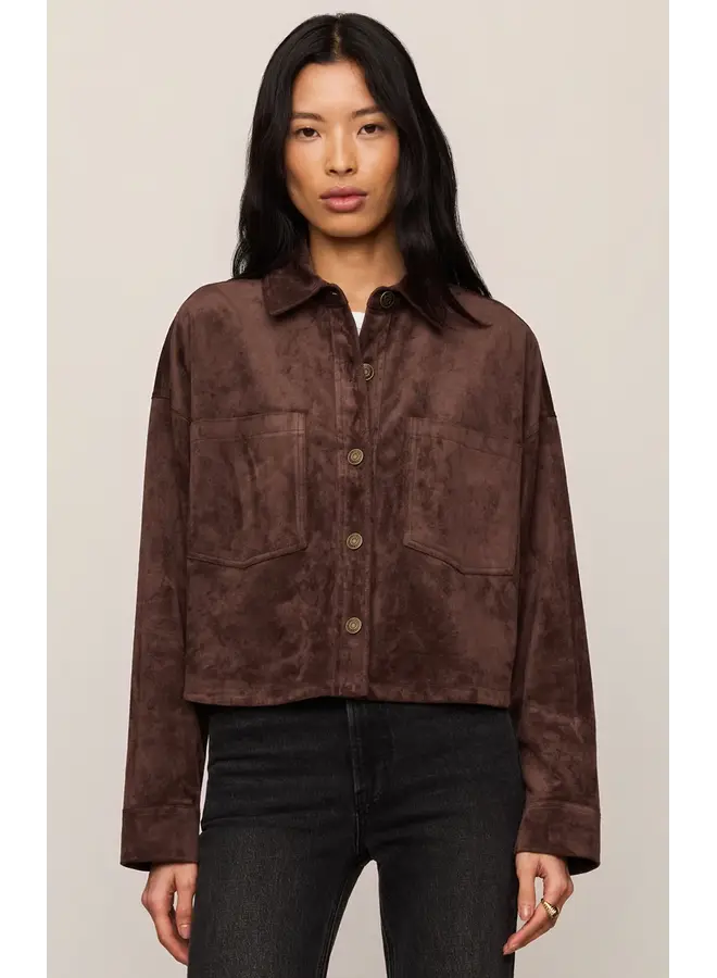 JACKET SUÈDE CROP BRUN