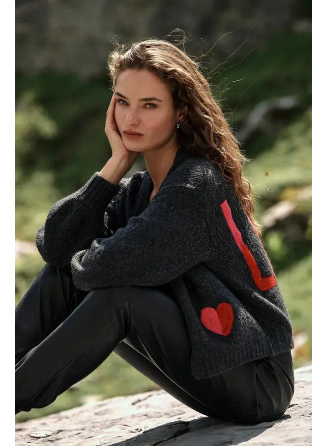 CARDIGAN "LOVE" GRIS/POP