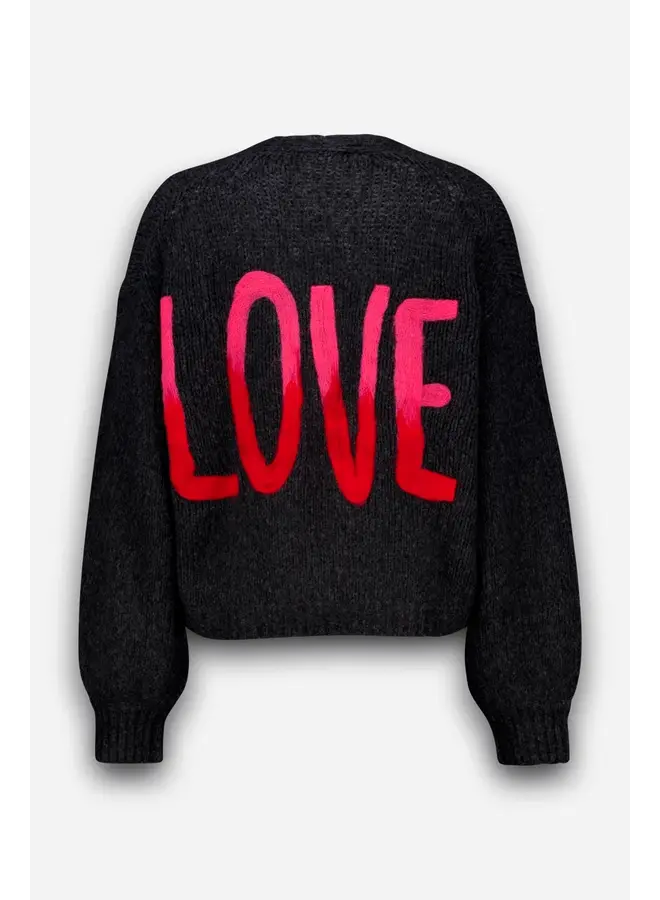 CARDIGAN "LOVE" GRIS/POP