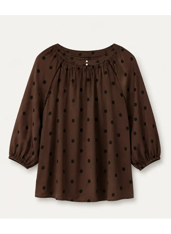 BLOUSE CATIN POIS BRUN
