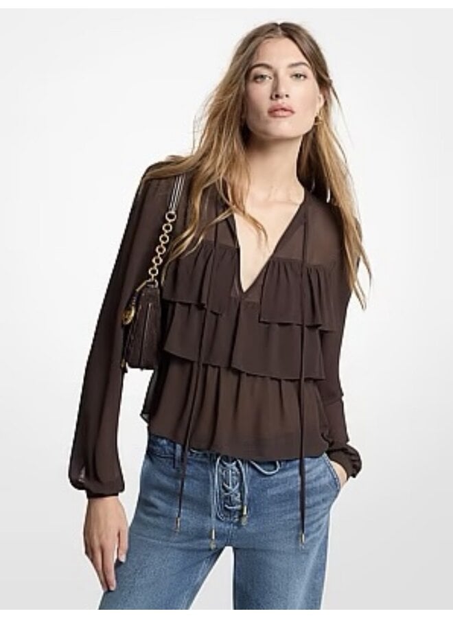 BLOUSE À VOLANTS CHOCOLAT