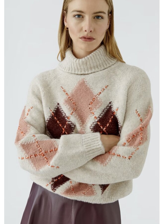 PULL 99850 LOSANGES CRÈME/ROSE