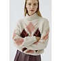 PULL 99850 LOSANGES CRÈME/ROSE