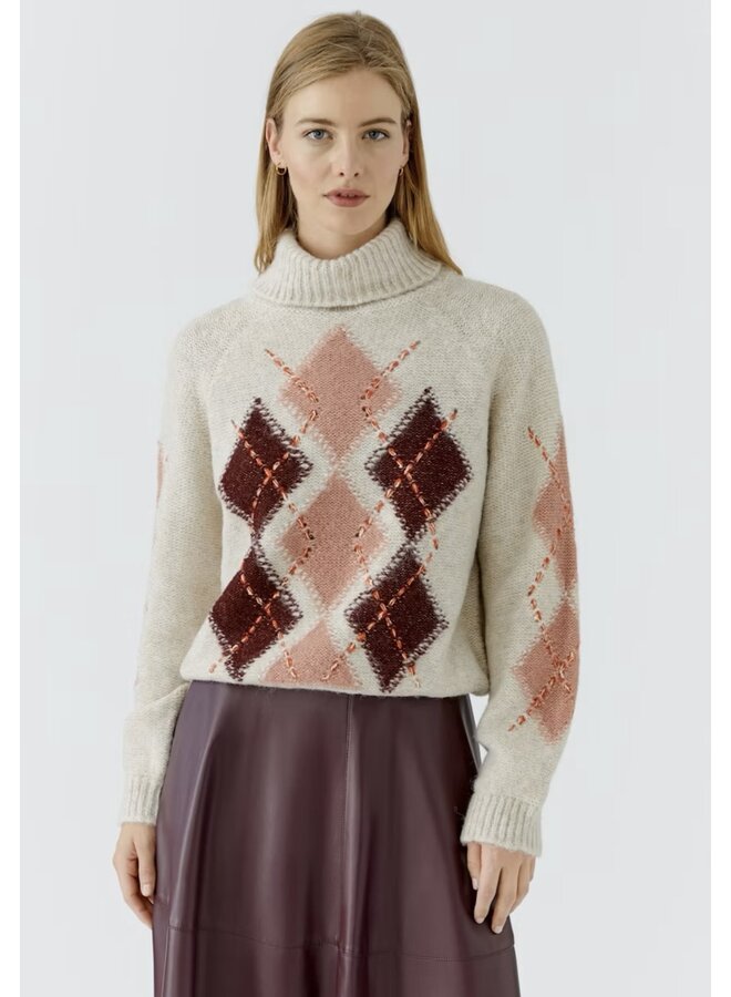 PULL 99850 LOSANGES CRÈME/ROSE